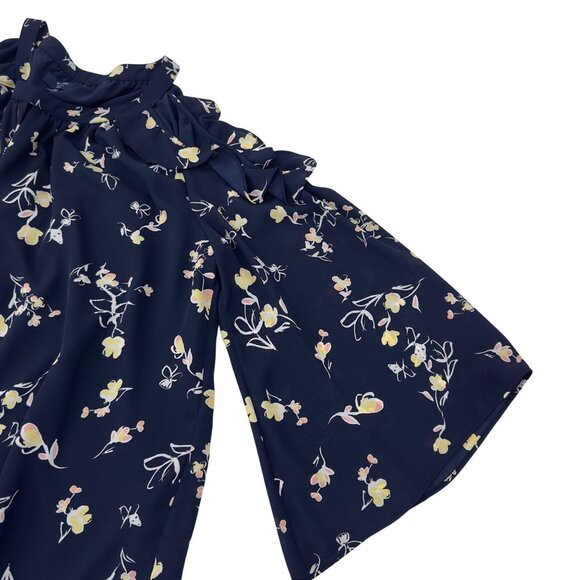 Kaari Blue Curvy Women Floral Cold Shoulder Top Blouse SZ 2X Flare Long Sleeve - Picture 10 of 12